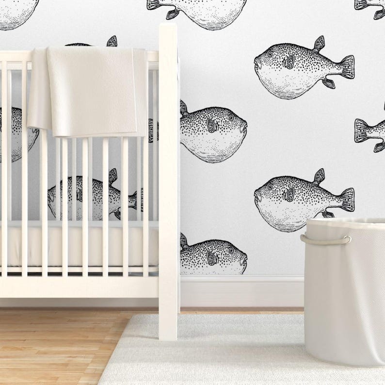 Buffer Fish Peel and Stick Wallpaper - Blowfish Puffer Fish Blowfish Coastal Chic - Removable Wall Decor Art - Pufferfish by eti_enne image 6