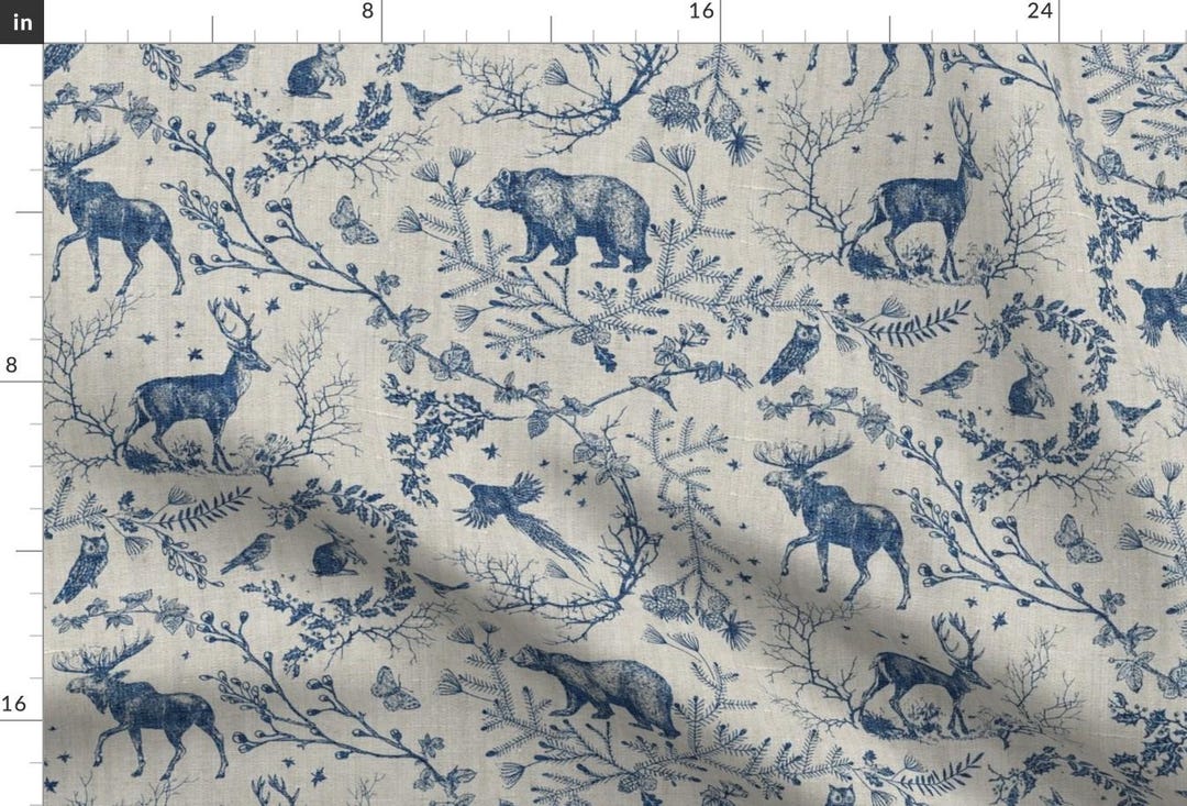 Woodland Toile Fabric - Winter Toile Blue by Nouveau_bohemian - Winter ...