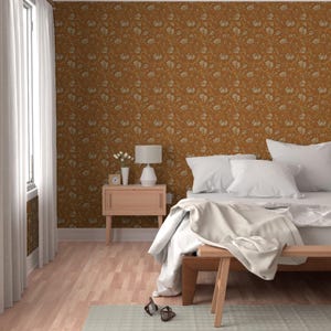 Floral Wallpaper - Kalami Floral Mustard By Holli Zollinger - Linen Look Custom Printed Removable Adhesive Wallpaper Roll by Spoonflower image 5