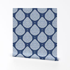 Paisley Wallpaper - Egyptian Paisley Blues By Danika Herrick - Paisley Custom Printed Removable Self Adhesive Wallpaper Roll by Spoonflower