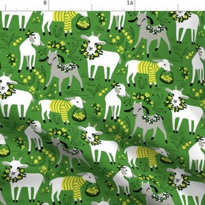 Goat Floral Fabric - Little Goats In The Garden By Robinpickens - Gender Neutral Animal Nursery Cotton Fabric By The Yard With Spoonflower