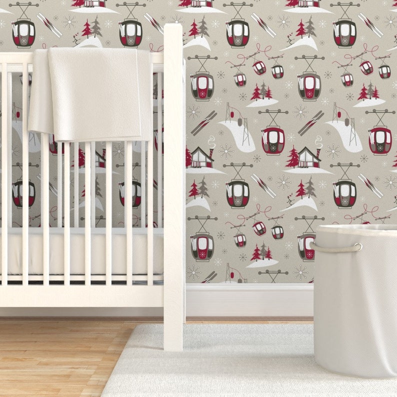 Ski Wallpaper Vintage Ski Gondolas woodland by - Etsy