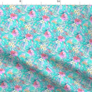 Hibiscus Fabric - Tiny Pretty Pastel Hawaiian Print By Micklyn Tropical Polynesian Floral  - Cotton Fabric By The Yard With Spoonflower