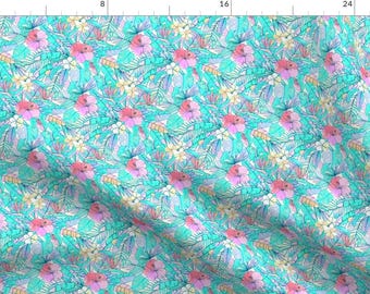 Hibiscus Fabric - Tiny Pretty Pastel Hawaiian Print By Micklyn Tropical Polynesian Floral  - Cotton Fabric By The Yard With Spoonflower