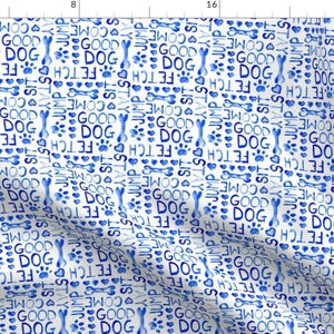 Dog Lovers Fabric - Small Dog Words Watercolor Blue Animal Pet Bone Heart By Misschiffdesigns - Cotton Fabric By The Yard With Spoonflower image 1
