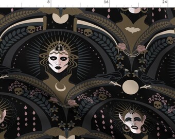 Art Deco Fabric - Grim Reaper Vampire by wolflingblue -  Gothic Spooky Witchy Monster Vampire Large Scale Fabric by the Yard by Spoonflower