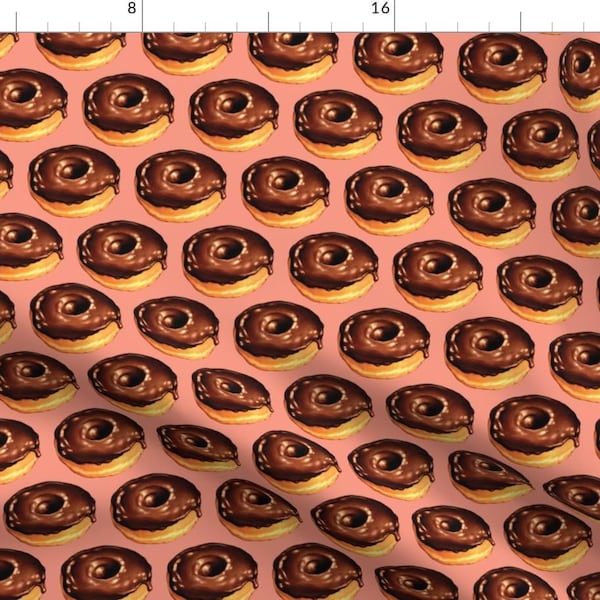 Chocolate Glazed Donut Fabric - Chocolate Donut - Pink By Kellygilleran - Retro Breakfast Cotton Fabric By The Yard With Spoonflower