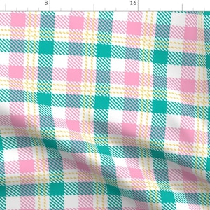 Pastel Plaid Fabric - Butterfly Plaid By Pond Ripple- Pink Green Yellow Tartan Easter Sping Plaid Cotton Fabric By The Yard With Spoonflower