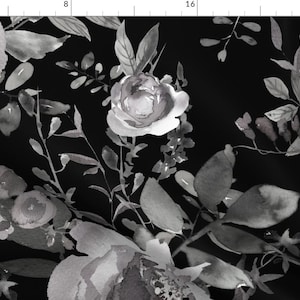 Romantic Goth Floral Fabric - Black Florals by shopcabin - Large Scale Gray Rose Moody Floral Dark Flowers Fabric by the Yard by Spoonflower