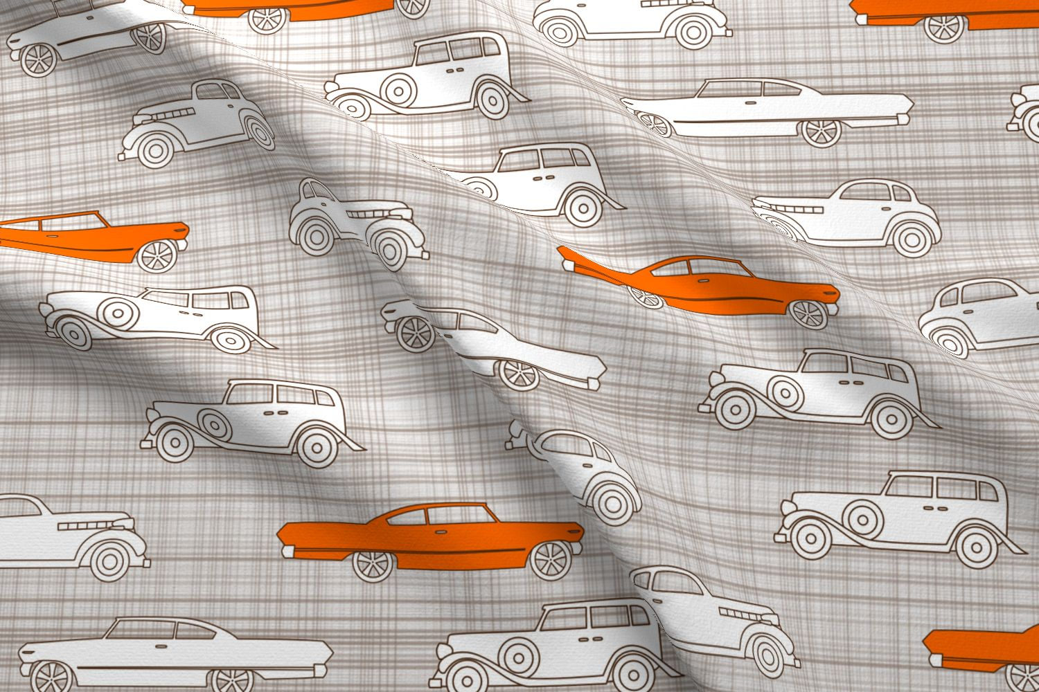 Vintage Cars Fabric Vintage Cars Brown Orange By Mrshervi | Etsy
