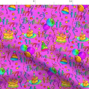 Birthday Wrapping Paper, Colorful 'Happy Birthday' on Bright Pink