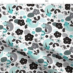 Koi Fabric - Koi Carp Japanese Fish Illustration Asian Pattern In Blue By Littlesmilemakers - Cotton Fabric By The Yard With Spoonflower