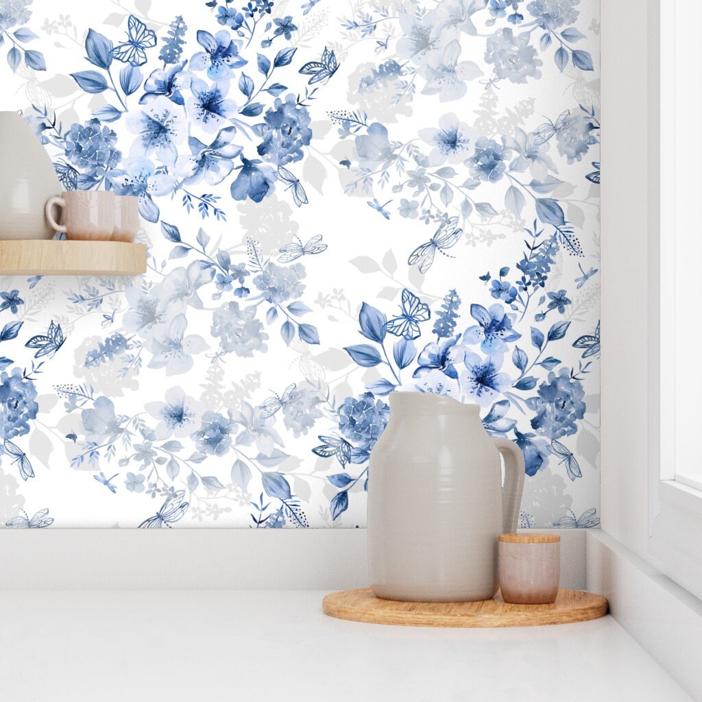 Blue Ginger Jar Wallpaper Italian Chinoiserie Rotated by - Etsy