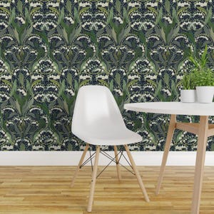 Papel pintado despegable y adhesivo con diseño floral vintage, estilo victoriano botánico, decoración de pared, lirio de los valles, de design_dannick