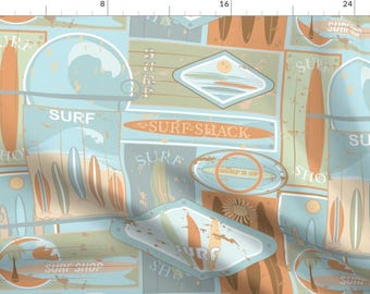 Vintage Surf Fabric - Sun-Bleached, Surfboard, Surf Shack Signs By Wolflingblue - Summer Sports Cotton Fabric By The Yard With Spoonflower