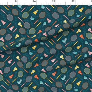 Blue Badminton Rackets and Birdies Fabric Birdies and Birds large by ...