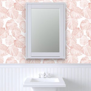 Monstera Wallpaper - Jumbo Scale Watercolor Monstera Leaf By Littlearrowdesign - Pink Removable Self Adhesive Wallpaper Roll by Spoonflower image 8
