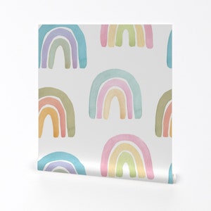 Pastel Rainbow Wallpaper - Pastel Rainbows By Karolina Papiez - Pastel Custom Printed Removable Self Adhesive Wallpaper Roll by Spoonflower