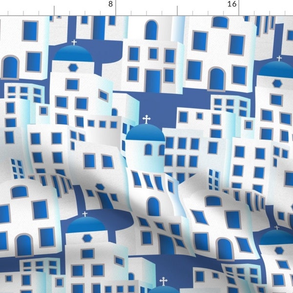 Archipelago Fabric - Santorini Greece By Vo Aka Virginiao - Arcitecture Greek Buildings Cotton Fabric By The Yard With Spoonflower