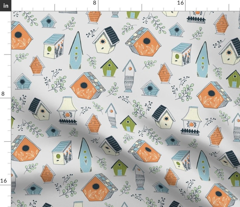 Bird Houses Fabric Bird Houses by Ldpapers Bird Houses Etsy
