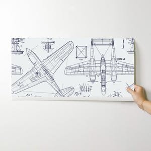 Airplane Peel and Stick Wallpaper - Aviation Aeroplane Doodles - Removable Wall Decor Art - Airplane Patent Drawings by red_raspberry_design image 9