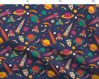 Cosmic Voyage Fabric - Rocket Into Space By Tasha Goddard Designs - Outer Space Kids Children's Cotton Fabric By The Yard With Spoonflower