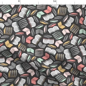 Books Fabric - So Many Books... (Mint And Coral) By Robyriker - Books Reading Library Writing Cotton Fabric By The Yard With Spoonflower