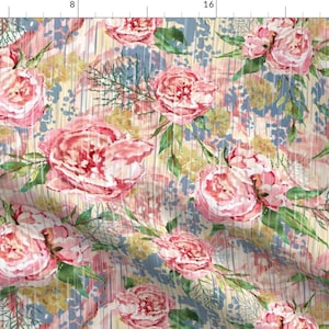Peonies Fabric - 1920&#39;S Vintage Floral By Sarah Treu - Textured Watercolor Peonies Pink And Blue Cotton Fabric By The Yard With Spoonflower