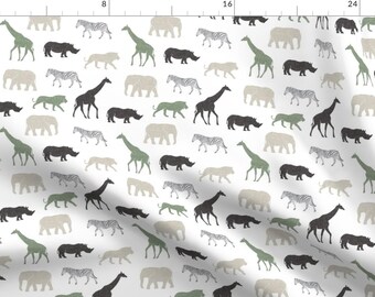 Safari Fabric - Safari Animals - Multi Sage - Elephant, Giraffe, Rhino, Zebra By Littlearrowdesign - Giraffe Fabric With Spoonflower