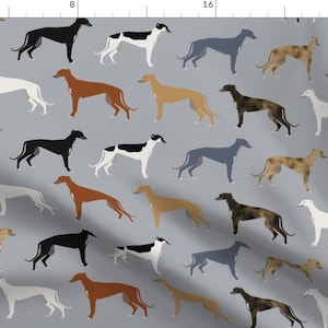 Greyhound Dog Fabric - Greyhounds Fabric Larger Version By Petfriendly- Baby Nursery Gray Dog Cotton Fabric By The Yard With Spoonflower