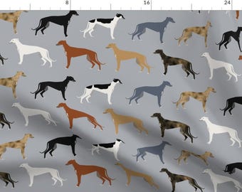 Greyhound Dog Fabric - Greyhounds Fabric Larger Version By Petfriendly- Baby Nursery Gray Dog Cotton Fabric By The Yard With Spoonflower