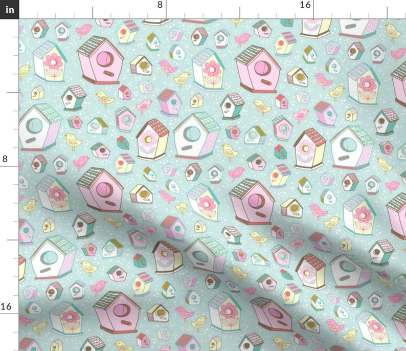 Bird Houses Fabric Spring Bird Houses by Kristinnohe Birds Etsy