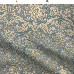 Damask Floral Fabric - Catherine Of Aragon ~ Provencal Blue And Gold ~ Extra Large By Peacoquettedesigns - Damask Fabric With Spoonflower