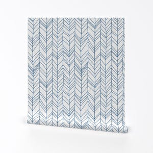 Chevron Wallpaper - Featherland White/Old Glory Large By Leanne - Blue Custom Printed Removable Self Adhesive Wallpaper Roll by Spoonflower