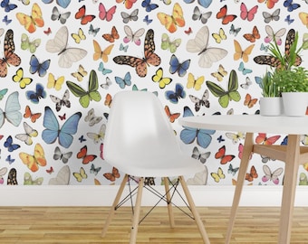 Butterfly Wallpaper - Watercolor Butterflies By Mygiantstrawberry - Large Scale Spring Removable Self Adhesive Wallpaper Roll by Spoonflower
