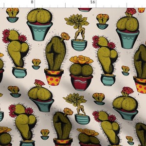 Cactus Butt Fabric - Cactass Tattoo, Large Scale By Cecilia Granata - Succulent Booty Butt Kitsch Cotton Fabric By The Yard With Spoonflower