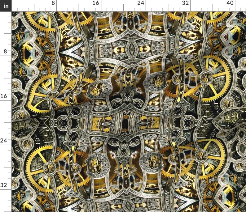 Clock Gear Fabric Clockworks by Whimzwhirled Industrial Etsy UK