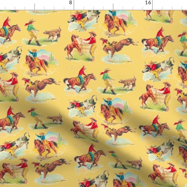 Vintage Western Fabric - Cowboy Cowgirl By Parisbebe - Vintage Wild West Cowboy Rodeo Rancher Cotton Fabric By The Yard With Spoonflower