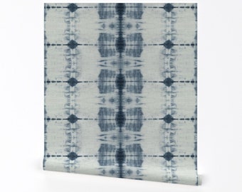 Shibori Tie Dye Wallpaper - Shibori Lace By Pricedesigns - Blue White Abstract Boho Removable Self Adhesive Wallpaper Roll by Spoonflower
