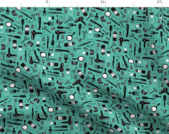 Vintage Style Fabric - 80s Accessories By Diannemehta - Vintage Style 80s Hairdressing Comb Brush Cotton Fabric By The Yard With Spoonflower