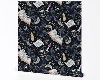 Papel de parede removível e autoadesivo Dark Academia - Crows Potions Books Celestial - Arte de parede e decoração de parede - Dark Academia por marketa_stengl