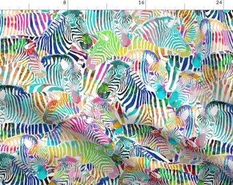 Rainbow Zebra Watercolor Fabric - Zebra Rainbow (Large Scale) By Rubydoor - Zebra Animals Safari Cotton Fabric By The Yard With Spoonflower