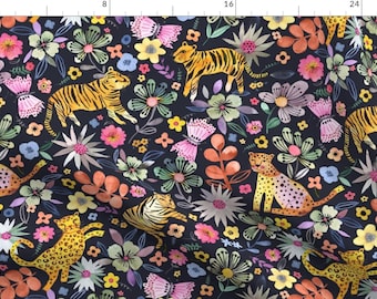 Tigers Fabric - Safari Floral by ninola-design - Leopards Tropical Watercolor Animals Zoo Jungle Kids Fabric by the Yard by Spoonflower