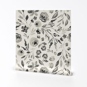 Farmhouse Floral Removable Peel and Stick Wallpaper - Black Botanical Meadow  - Wall Art Wall Decor - Farm House Floral by indybloomdesign