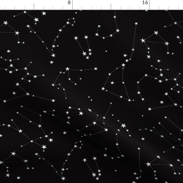 Black and White Constellation Fabric - Stars In The Zodiac Constellations By Eleventy-Five - Cotton Fabric by the Yard With Spoonflower