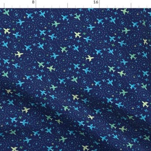 Nay Blue Airplane Fabric - Fun Airplanes On Dark Blue Sky By Oksancia - Airplane Nursery Decor Cotton Fabric By The Yard With Spoonflower