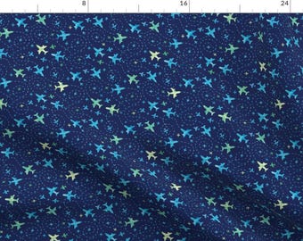 Nay Blue Airplane Fabric - Fun Airplanes On Dark Blue Sky By Oksancia - Airplane Nursery Decor Cotton Fabric By The Yard With Spoonflower