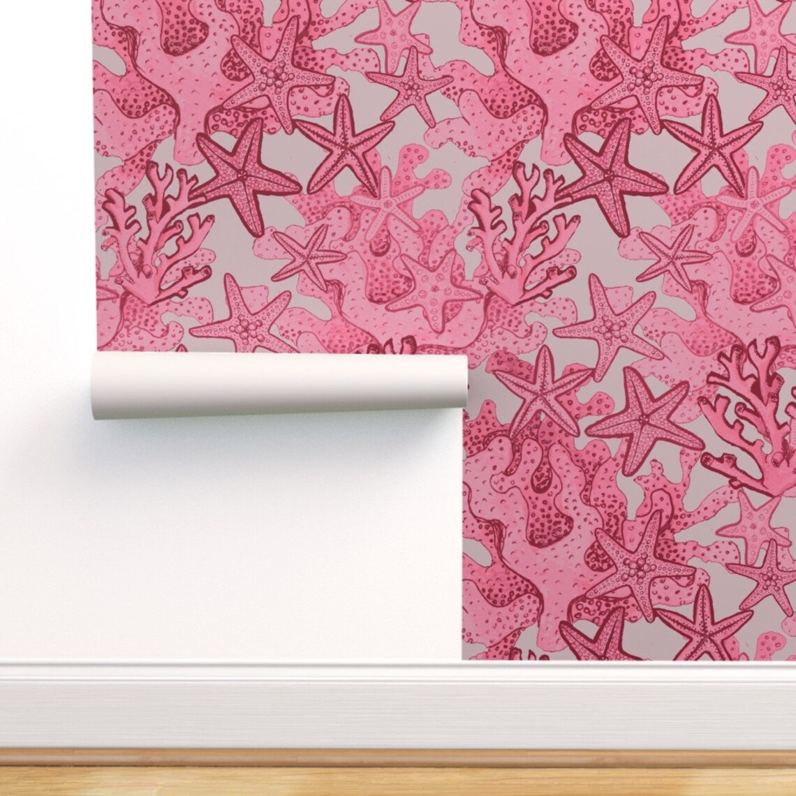 Pink Coral Starfish Wallpaper Coral Starfish by | Etsy