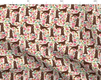 Floral Irish Setter Fabric - Irish Setter Floral Flowers Pet Dog Fabric Cream By Petfriendly - Cotton Fabric by the Yard With Spoonflower