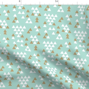 Triangle Fabric - Mint Gold Glitter Triangle Town By Charlotte Winter - Triangle Cotton Fabric By The Yard With Spoonflower